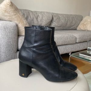 Black smooth leather Tory Burch booties